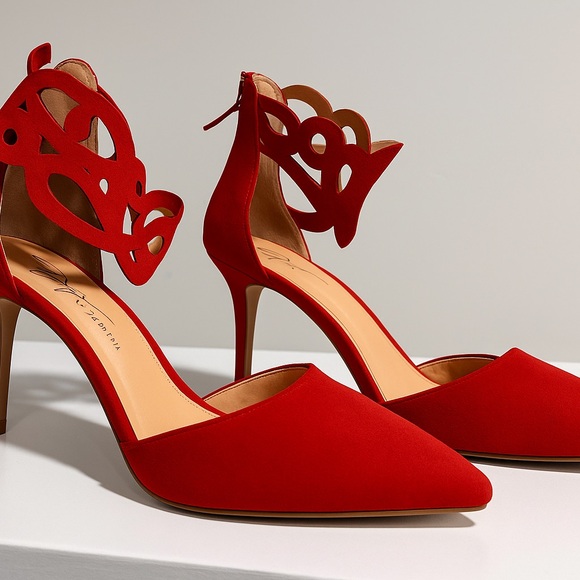 Daya by Zendaya Red Suede Heels | Cutout Ankle Strap Pumps | Rare Collectible - Picture 1 of 4
